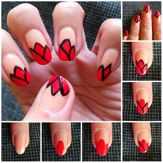 Red decorated nails: Photos and Step by step