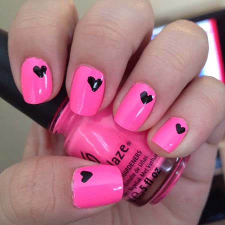 Nails Decorated with Heart Photos: Step by step